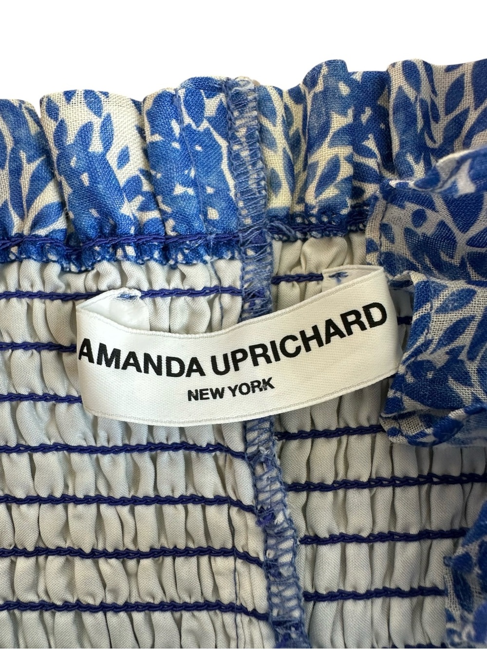 Amanda Uprichard Adeline White And Blue Smocked Bodice Tiered Midi Dress View 3